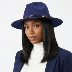 Navy Faux Wool Fedora Adjustable Hat